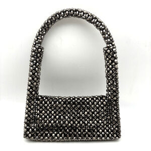 Y2K Style Handmade Metallic Gunmetal Acrylic Beaded Shoulder Baguette Purse 9x5"